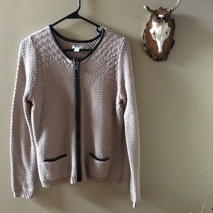 Old Navy Tan/Leather Trim Caridigan
